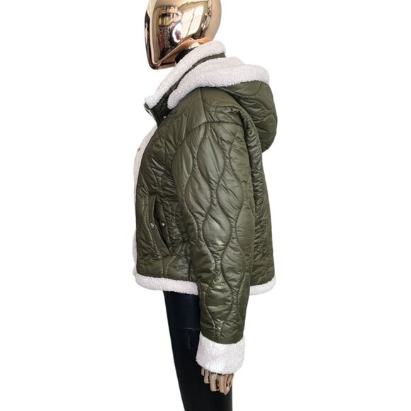 BLANK NYC Olive Green Quilted Faux Fur Line Hooded Jacket Size M - Picture 8 of 12